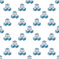 Three Connected Blocks - Blockchain Technology vector blue seamless pattern