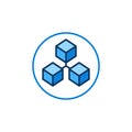 Three Connected Blocks - Circle with Blockchain vector round blue icon