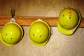 Three construction helmets. Safety helmet engineering construction worker equipment. Royalty Free Stock Photo