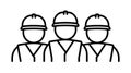 Three construction workers or group engineers line icon. Team of industrial workers in hard hat labor or construction concept Royalty Free Stock Photo
