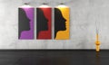 Three contemporary paintings in a empty room Royalty Free Stock Photo