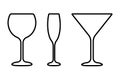 Three contours of different glasses on a white background