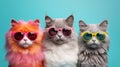 Three cool cats in sunglasses. Illustration AI Generative