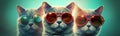 Three cool cats in sunglasses. Illustration AI Generative