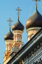 Three Copper Domes with Gilded Crosses Royalty Free Stock Photo