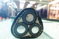 Three-core high-voltage cable with cutaway insulation Royalty Free Stock Photo