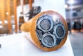 Three-core high-voltage cable with cutaway insulation Royalty Free Stock Photo