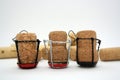 Three corks from sparkling wine bottles on a white background Royalty Free Stock Photo