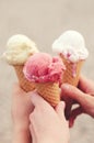 Three cornets of ice cream Royalty Free Stock Photo