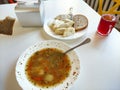 Three course lunch. Soup, dumplings and compote