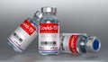 Three covid-19 / SARS-CoV-2 / coronavirus vaccine ampoules isolated on grey background