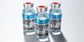 Three covid-19 / SARS-CoV-2 / coronavirus vaccine ampoules isolated on grey background