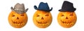 Three cowboy pumpkins Royalty Free Stock Photo