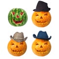 Three cowboy pumpkins and melon Royalty Free Stock Photo