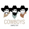 Three cowboys with hat and neckerchief. Symbolic image of America