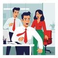Office conflict with angry man and shocked colleagues in workplace vector illustration Royalty Free Stock Photo