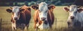 Three cows on a farm. Generative AI,