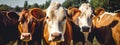 Three cows on a farm. Generative AI,