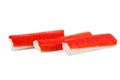 Three crab sticks isolated on a white