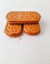 three cracker biscuits filled with chocolate Royalty Free Stock Photo