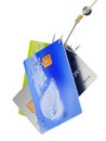 Three credit cards on fishing hook fraud concept 3d illustration Royalty Free Stock Photo