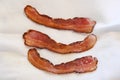 Three crispy pieces of tasty bacon for breakfast