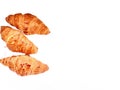 Three Croissants on white background isolated clipping path