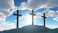 Three cross on Calvary hill Royalty Free Stock Photo