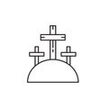 Three cross hill icon in line art style. Cross symbol. Vector illustration. stock image.