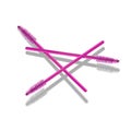 Three pink mascaras, eyelash brushes with shadow, on a white background