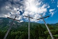 Three crosses with blue sky and sun rays Royalty Free Stock Photo