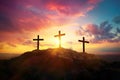 Three Crosses on Calvary Hill Dramatic Sunset at Golgotha