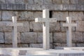 three crosses in cemetery where Polish soldiers who died in World War II are buried Montecassino near abbey, italy Royalty Free Stock Photo