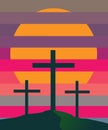 The three crosses of the crucifixion of Jesus Christ  are seen in silhouettes Royalty Free Stock Photo