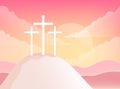 Three Crosses on Golgotha Mountain. Christian Easter Vector Illustration Royalty Free Stock Photo