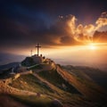 three crosses on Golgotha near the death of the crucifixion of