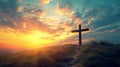 Three Crosses On A Hill At Sunset - Crucifixion Of Jesus Christ Royalty Free Stock Photo
