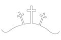 Three crosses on hill silhouette. Religious symbol group. Calvary scene illustration. Vector illustration. EPS 10. Royalty Free Stock Photo