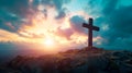 Three Crosses On A Hill At Sunset - Crucifixion Of Jesus Christ Royalty Free Stock Photo