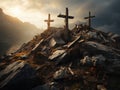 Three Crosses on Mountain Summit Royalty Free Stock Photo