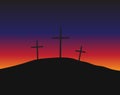 Three crosses standing on Golgotha Royalty Free Stock Photo