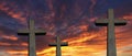 Three Crosses at sunset Royalty Free Stock Photo