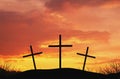 Three crosses on top af hill Royalty Free Stock Photo