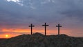 Three crosses on top of a hill Royalty Free Stock Photo