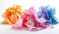 Three Crumpled Colorful Tissue Paper Balls on White Background in Studio Lighting Royalty Free Stock Photo