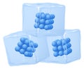 Three cubes of ice with blue balls inside Royalty Free Stock Photo