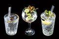 Three Cucumber grapefruit gin tonic cocktail drink Royalty Free Stock Photo