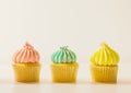 Three Cup cake muffin in pastel color Royalty Free Stock Photo