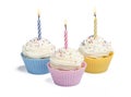 Three Cupcakes With Candle Royalty Free Stock Photo