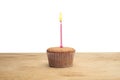 Three cupcakes on a wooden table Royalty Free Stock Photo